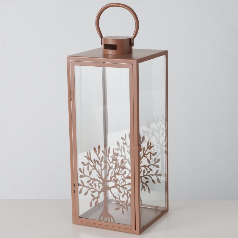 Lanterne "Laurus" Rectangle, Décor Arbre de Vie, e Métal Brun, 20,5xH.51cm – Image 6