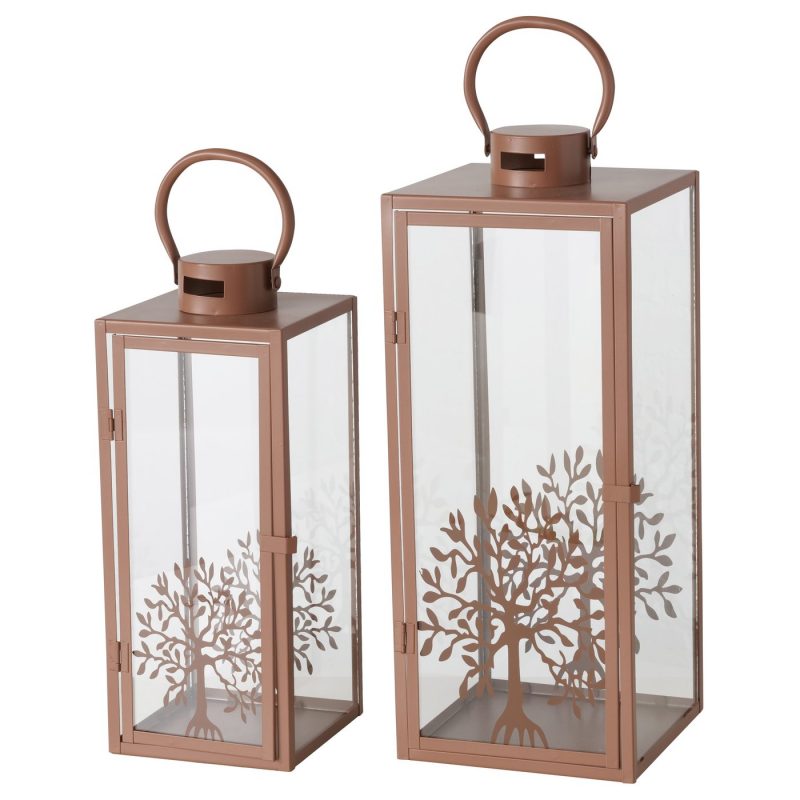 Lanterne "Laurus" Rectangle, Décor Arbre de Vie, e Métal Brun, 16xH.41cm – Image 9