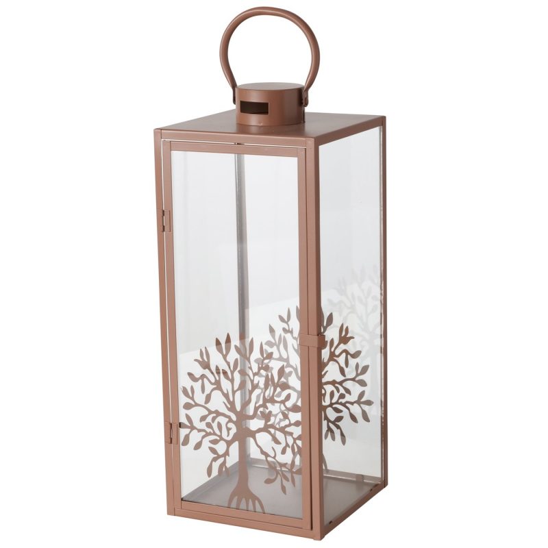 Lanterne "Laurus" Rectangle, Décor Arbre de Vie, e Métal Brun, 20,5xH.51cm – Image 5