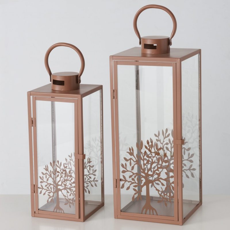 Lanterne "Laurus" Rectangle, Décor Arbre de Vie, e Métal Brun, 16xH.41cm – Image 5