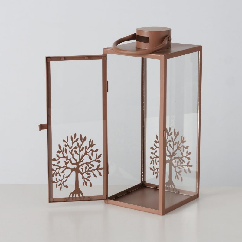 Lanterne "Laurus" Rectangle, Décor Arbre de Vie, e Métal Brun, 16xH.41cm – Image 4