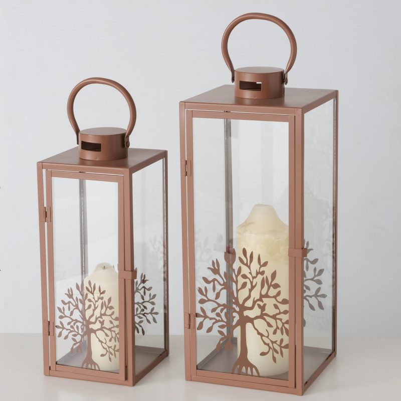 Lanterne "Laurus" Rectangle, Décor Arbre de Vie, e Métal Brun, 16xH.41cm – Image 3