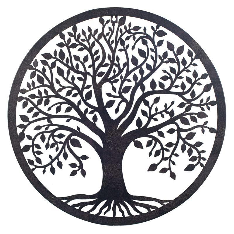 Cercle Arbre de Vie Mural en Métal Noir, ø50cm