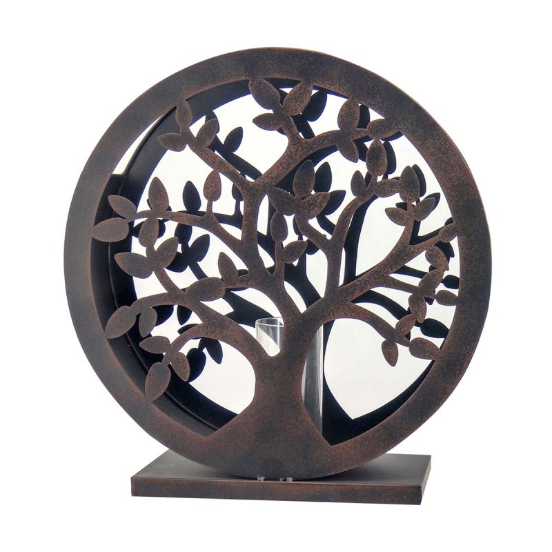 Photophore Rond "Arbre de Vie" en Métal Noir/Marron 38,5x12,5x41cm
