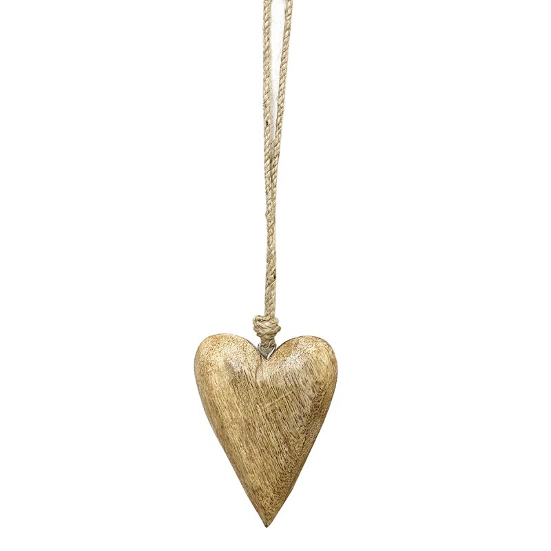 Pendentif Cœur en Bois et Corde, 7,5x2x10cm