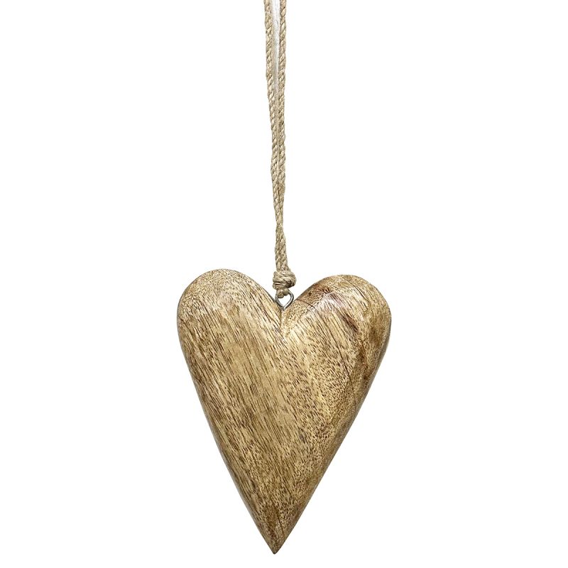 Pendentif Cœur en Bois et Corde, 11x2x15cm
