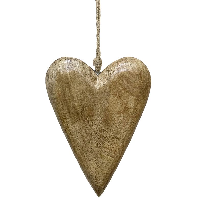 Pendentif Cœur en Bois et Corde, 14,5x2x20cm