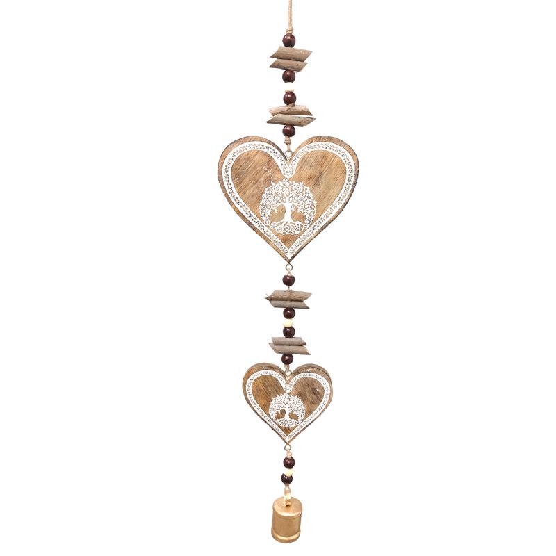 Pendentif Cœurs "Arbre de Vie" en Bois, 17x4x75cm