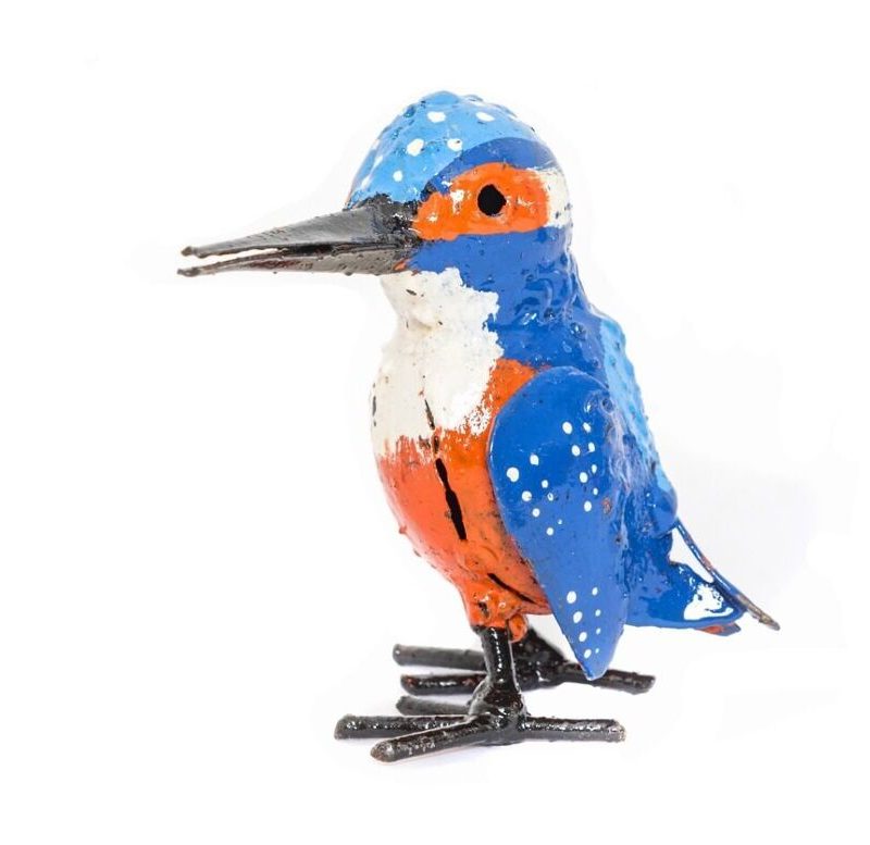 Petit Martin Pêcheur en Métal Recyclé, 10x11cm