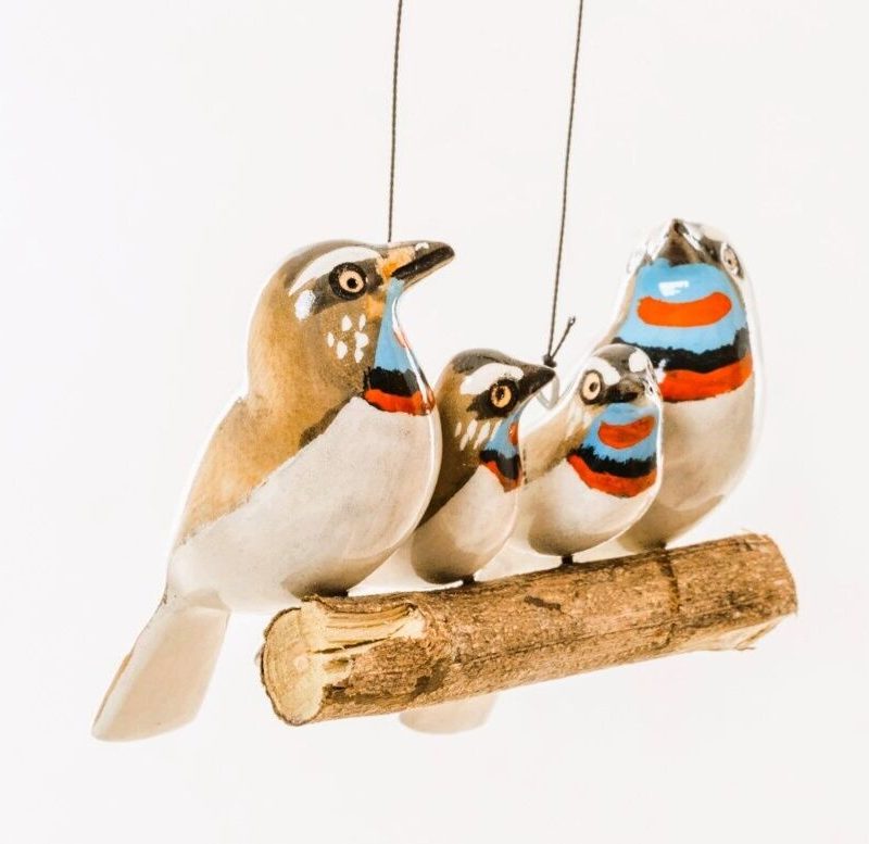 Pendentif d'Oiseaux en Bois Durable, 11x21cm
