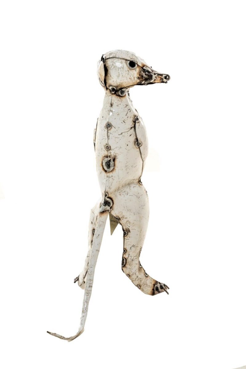 Suricate Blanc en Métal Recyclé, 27x18x42cm
