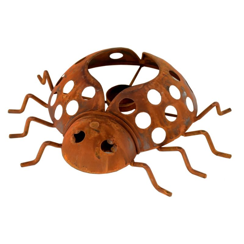 Photophore "Coccinelle" en Métal Rouillé, 26,5x32x8,5cm