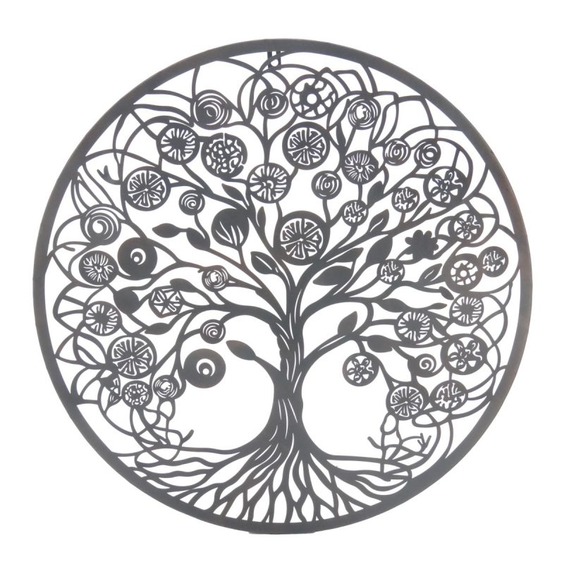 Cercle Arbre de Vie Mural, en Métal Noir, 60x1x60cm