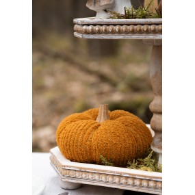 Citrouille Décorative en Tissu Orange et Tige en Bois, ø15x12cm