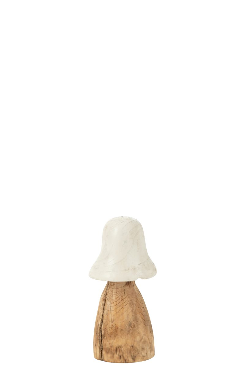Champignon en Bois Naturel, Chapeau Blanc 15x15x32cm – Image 3