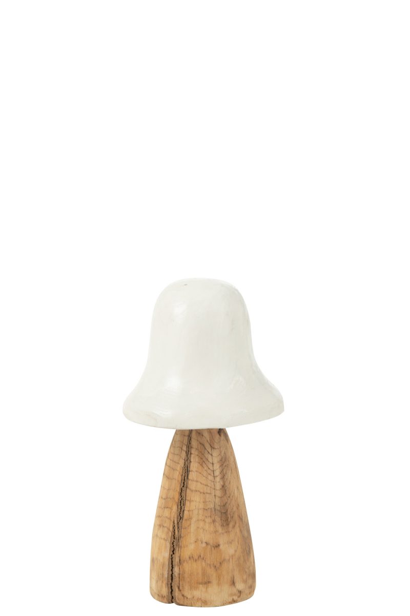 Champignon en Bois Naturel, Chapeau Blanc 20x20x42cm – Image 2