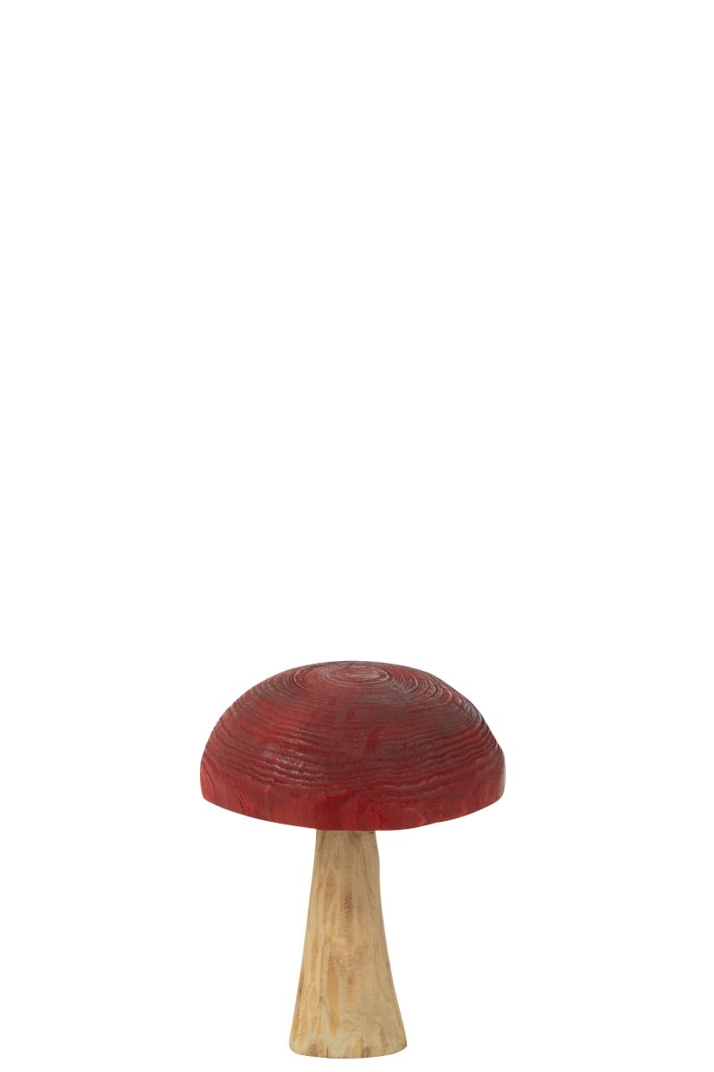 Champignon en Bois Naturel et Rouge 30x30x40cm – Image 2
