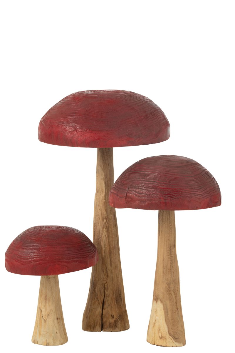 Champignon en Bois Naturel et Rouge 30x30x40cm – Image 3