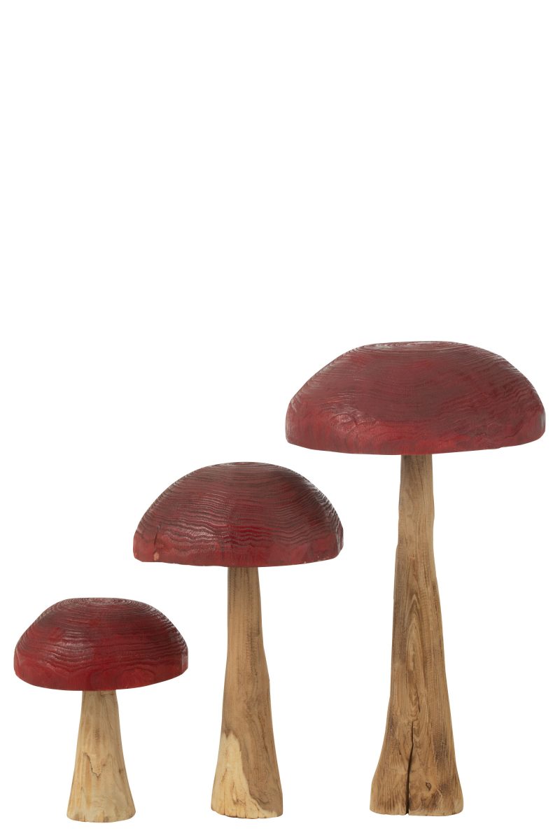 Champignon en Bois Naturel et Rouge 30x30x40cm – Image 4