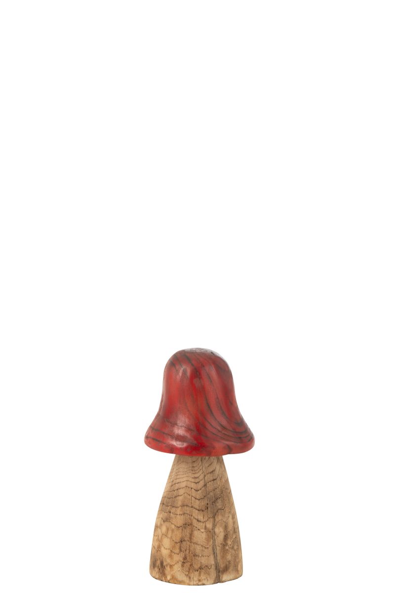 Champignon en Bois Naturel, Chapeau Rouge 15x15x32cm – Image 3