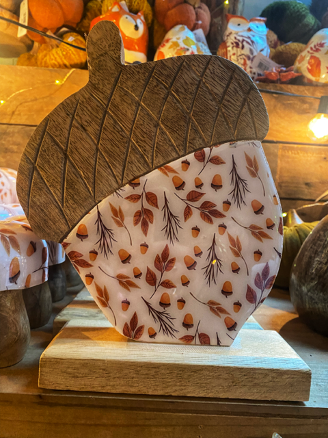 Déco Gland sur Socle "Brindilles d'Automne" en Bois 20x6x25cm