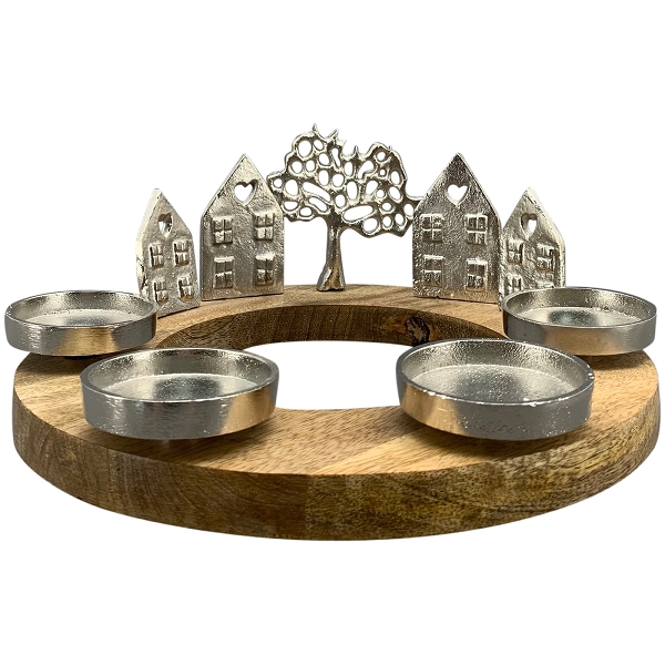 Couronne de l'Avent en Alu et Bois 29x29x13cm