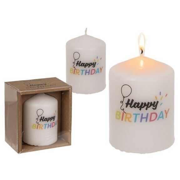 Bougie Pilier "Happy Birthday" 6x8cm