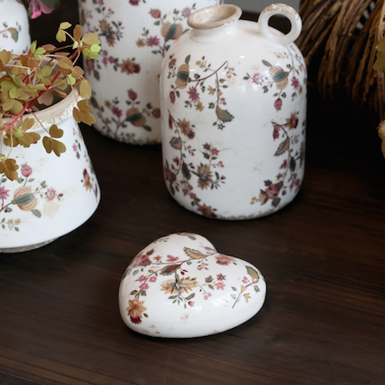 Coeur "Nancy" en Céramique avec Motif Floral 11,5x11,5XH4cm