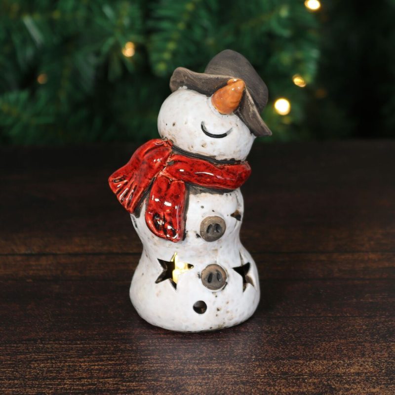 Bonhomme de Neige en Faïence avec LED, 7x5,5x11 cm