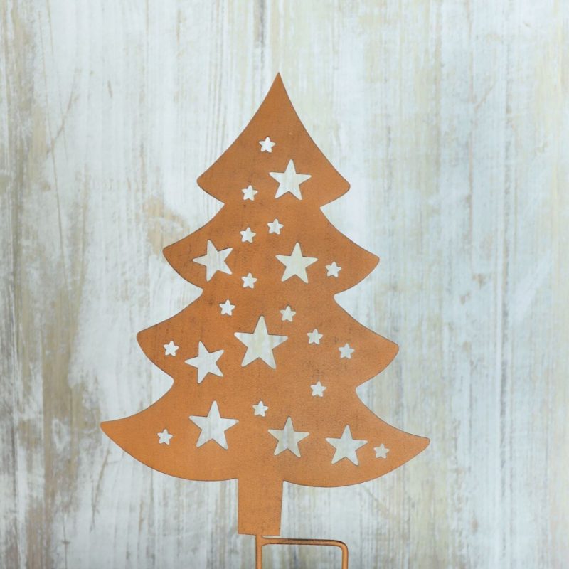 Piquet Sapin Rouillé avec Étoiles, 20x2x35cm