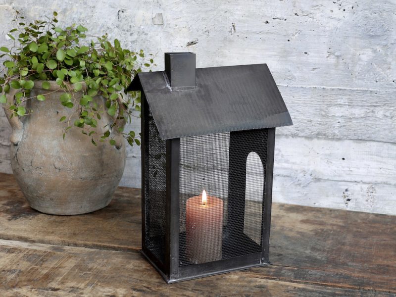 Maison en Fil de Fer Lumineux Charbon Antique 18x13xH28cm