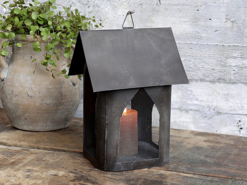 Maison en Fil de Fer Lumineux Charbon Antique 16,5x18xH25cm