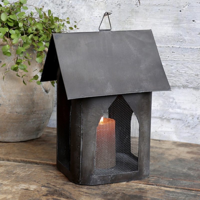 Maison en Fil de Fer Lumineux Charbon Antique 16,5x18xH25cm