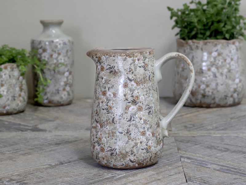 Pichet Vase "Evry" avec Décor Floral 16x11,5xH18cm