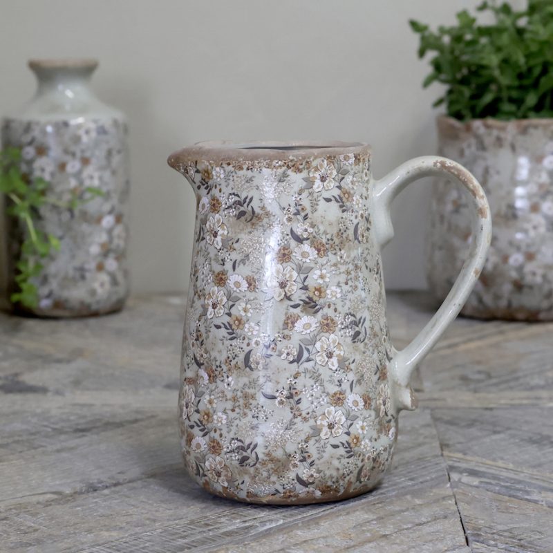 Pichet Vase "Evry" avec Décor Floral 16x11,5xH18cm
