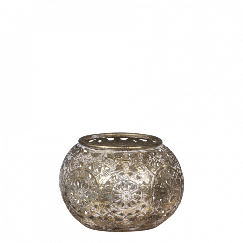 Photophore "Vire" en Métal Antique Champagne ø10xH7cm – Image 2