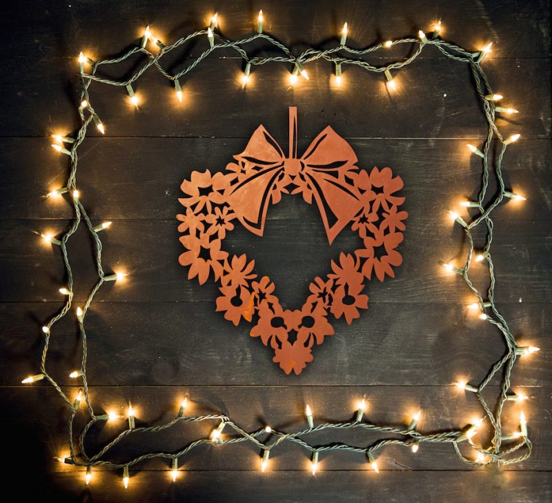Décoration de Porte, Cœur avec Nœud en Métal Rouillé 35xH40cm