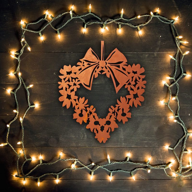 Décoration de Porte, Cœur avec Nœud en Métal Rouillé 35xH40cm