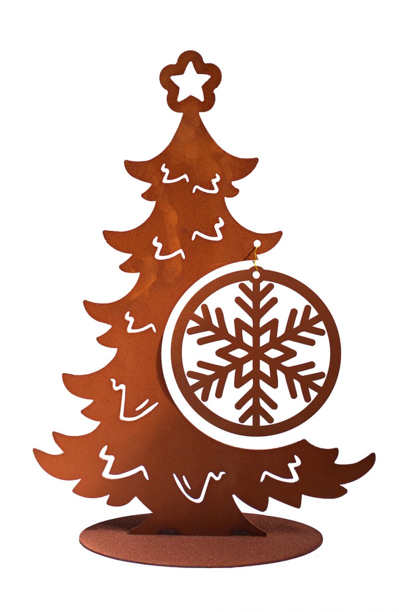 Sapin avec Pendentif "Flocon" en Métal Rouillé, 28xH.38cm