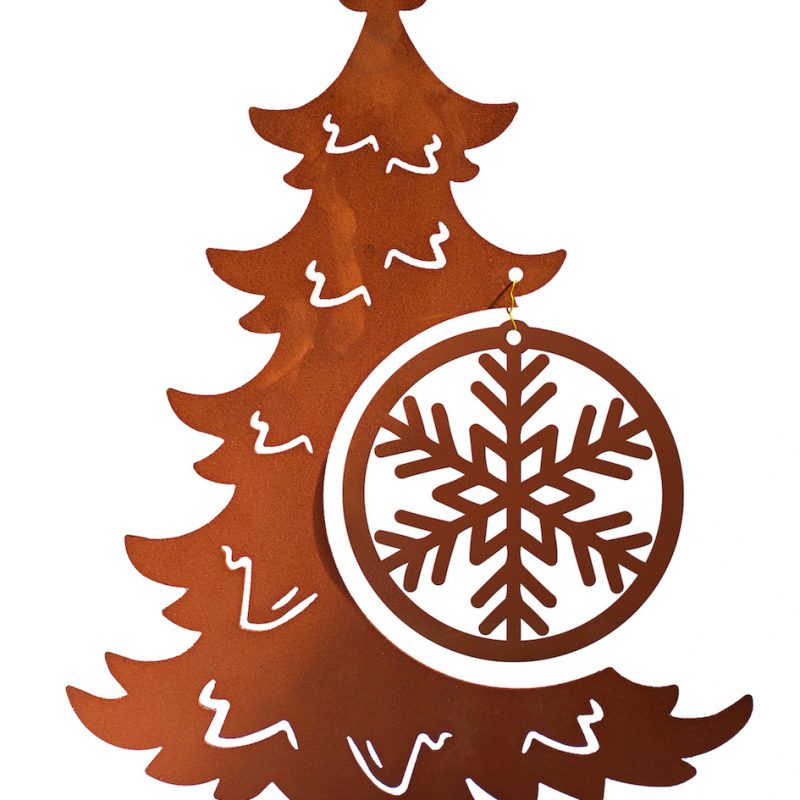 Sapin avec Pendentif "Flocon" en Métal Rouillé, 28xH.38cm