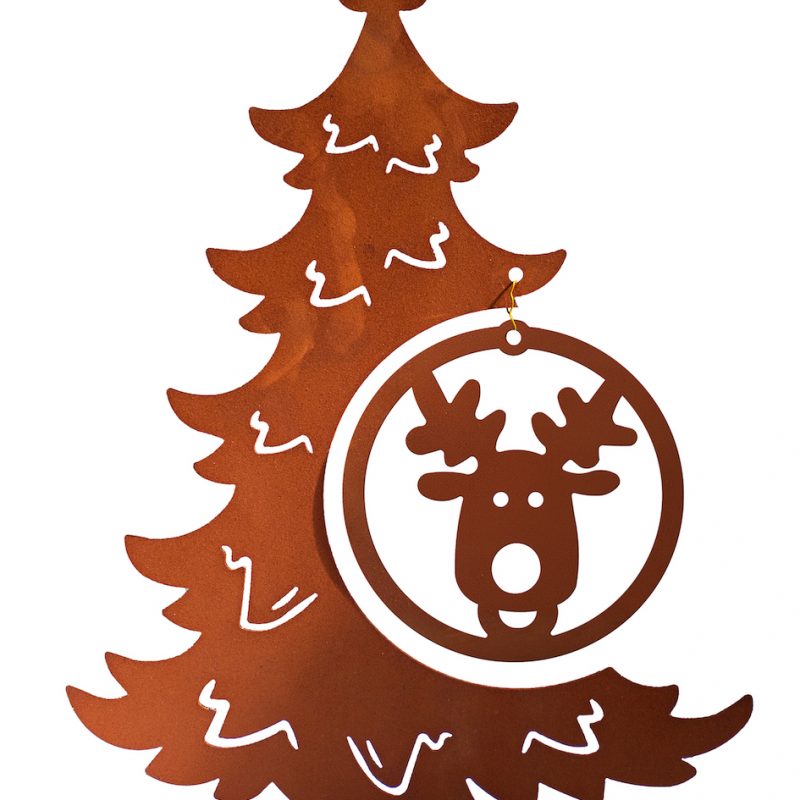 Sapin avec Pendentif "Renne" en Métal Rouillé, 28xH.38cm
