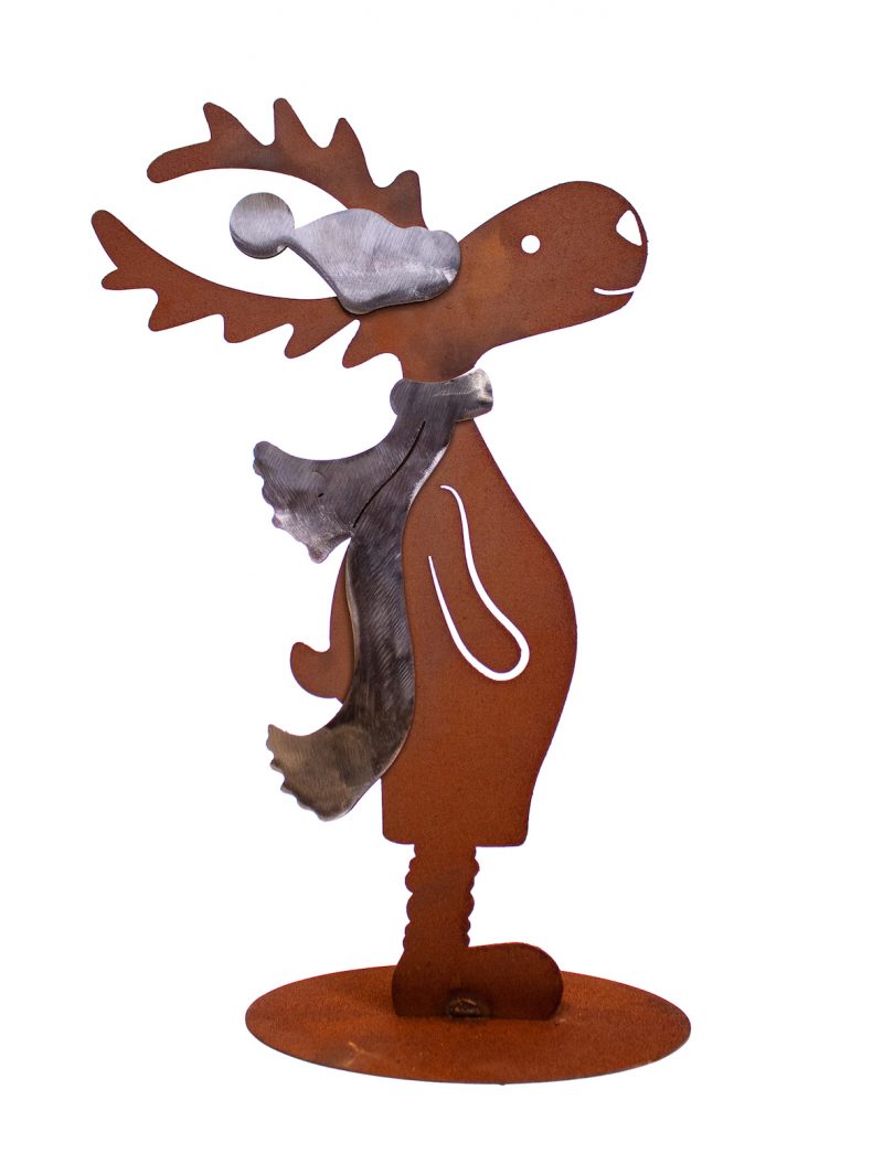Renne sur Socle en Métal Brossé et Rouillé 23xH.40cm
