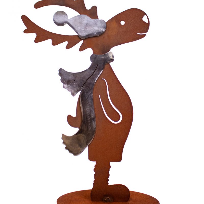 Renne sur Socle en Métal Brossé et Rouillé 23xH.40cm