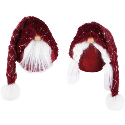 Gnome avec Bonnet Long, Rouge, Tissus, 12x12x43cm, 2 Modèles au Choix