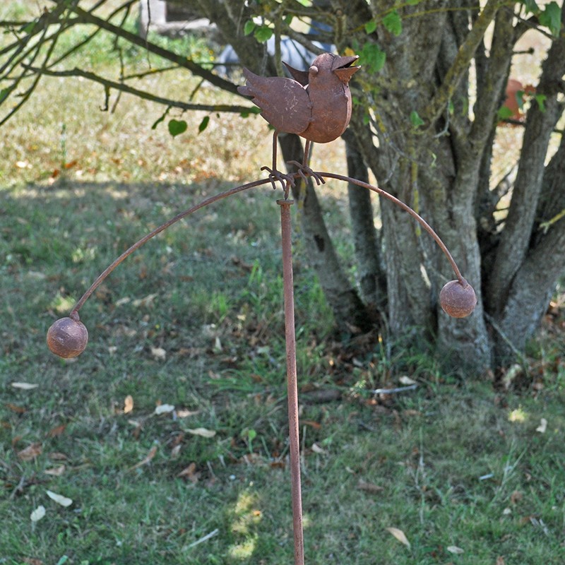 Piquet Mobile Balancier Oiseau en Métal Rouillé 122x36cm
