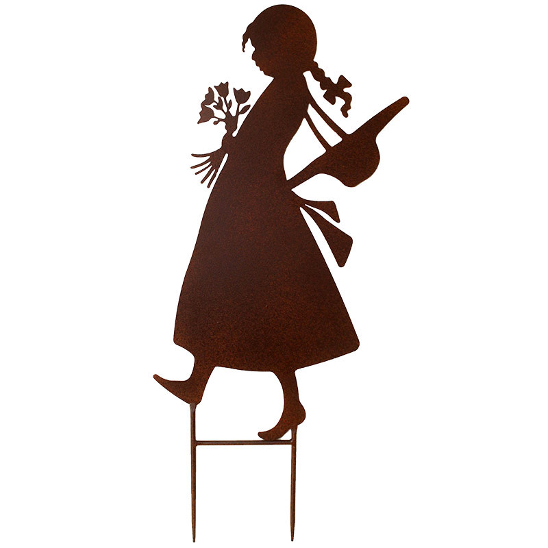 Silhouette Petite Fille au Chapeau en Métal Rouillé à Planter 32x78cm