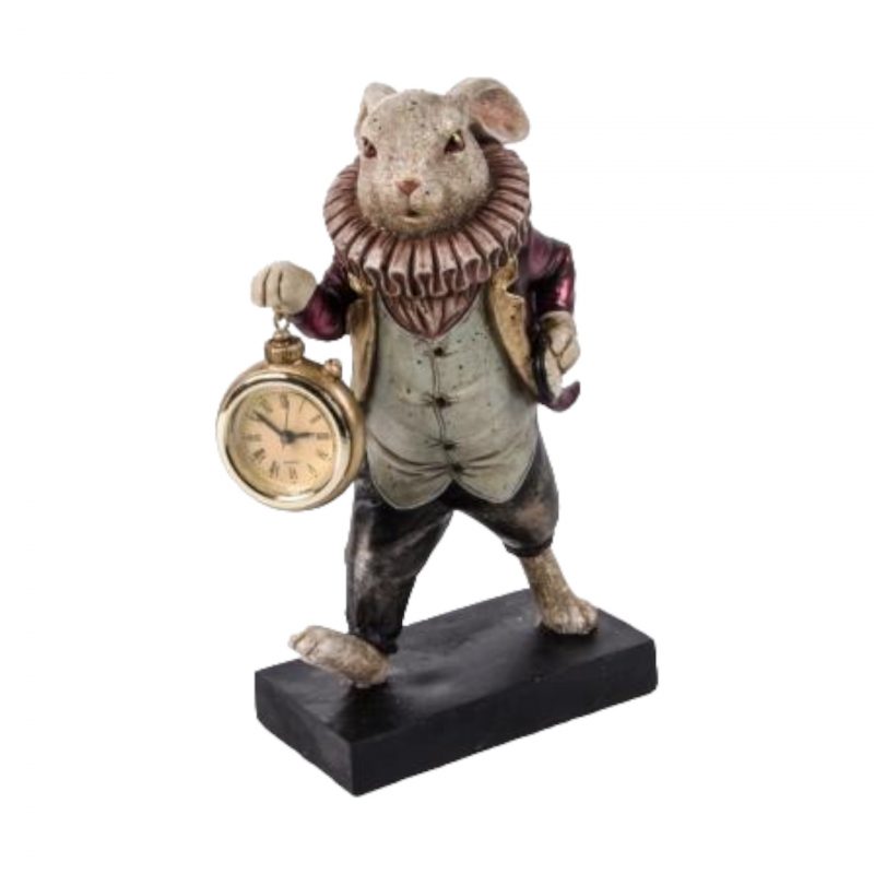 Lapin avec Montre Gousset en Polyrésine 15x10xH.24cm