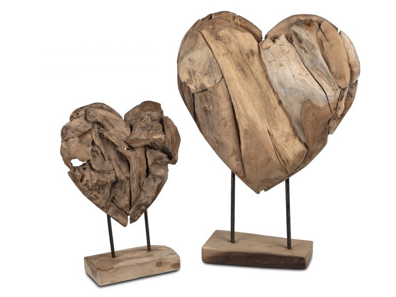 Coeur en Teck sur Pied 28x40cm