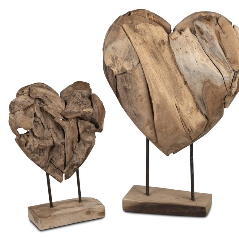 Coeur en Teck sur Pied 45x60cm