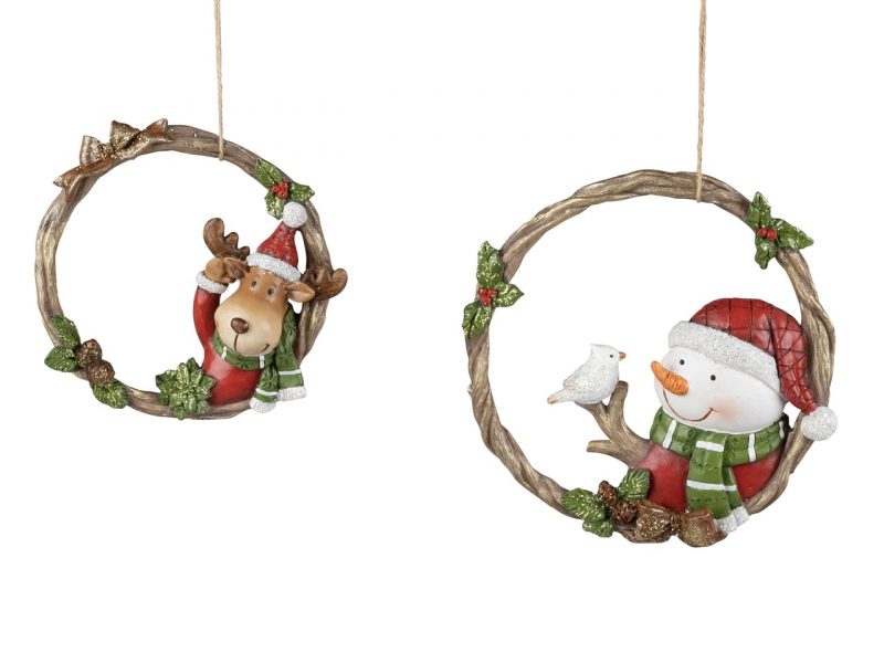 Pendentif Cercle de Noël en Polyrésine avec Personnage au Choix H.16cm